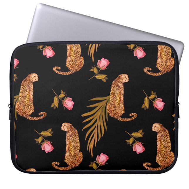 Romantic cheetahs: watercolor seamless pattern. laptop sleeve (Front)