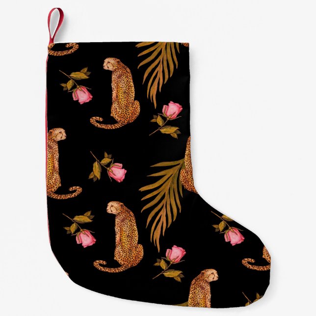 Romantic cheetahs: watercolor seamless pattern. small christmas stocking (Front)