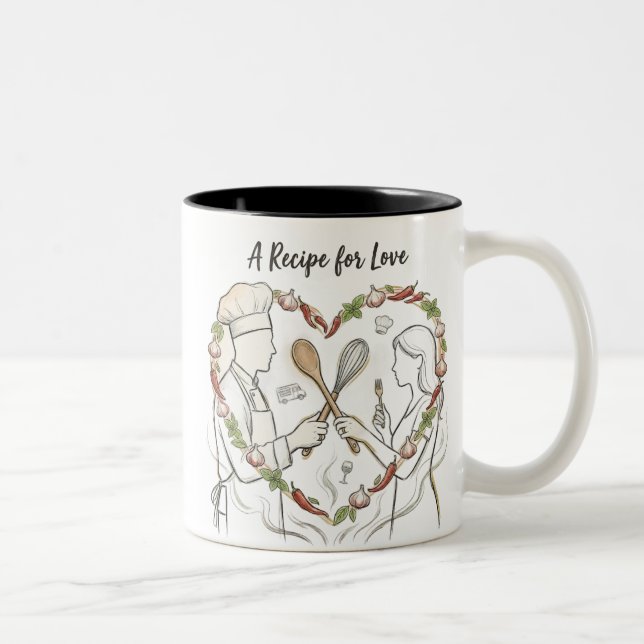  Romantic Chef & Cooking Couple Gift Two-Tone Coffee Mug (Right)