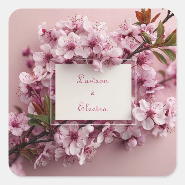 Romantic Cherry Blossom Wedding  Square Sticker (Front)