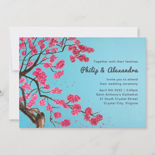 Romantic Cherry Blossoms Wedding Invitation (Front)