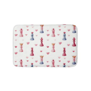Romantic Chess Hearts Pattern Bath Mat