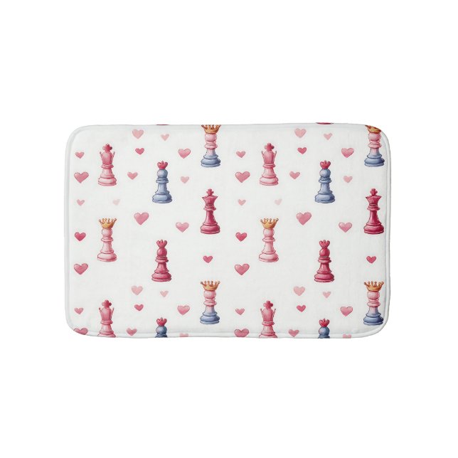Romantic Chess Hearts Valentine's Day Bath Mat (Front)
