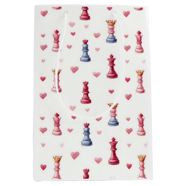 Romantic Chess Hearts Valentine's Day Medium Gift Bag (Front)