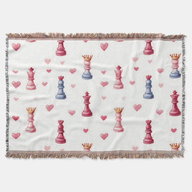 Romantic Chess Hearts Valentine's Day Throw Blanket (Front)