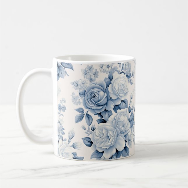 Romantic Chic Antique Dusty Blue Roses Coffee Mug (Left)