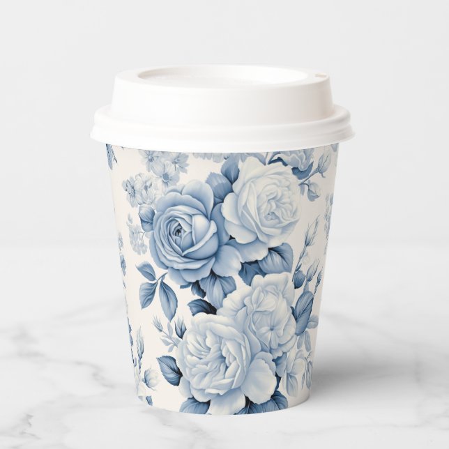 Romantic Chic Antique Dusty Blue Roses Paper Cups (Front)