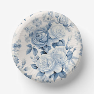 Romantic Chic Antique Dusty Blue Roses Paper Plate