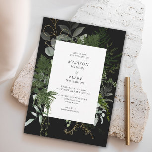 Romantic Chic Black Greenery Forest Wedding Invitation
