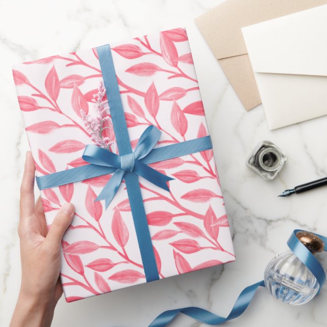 Romantic Chic Botanical Leaves Soft Pink Wrapping Paper (Gifting)