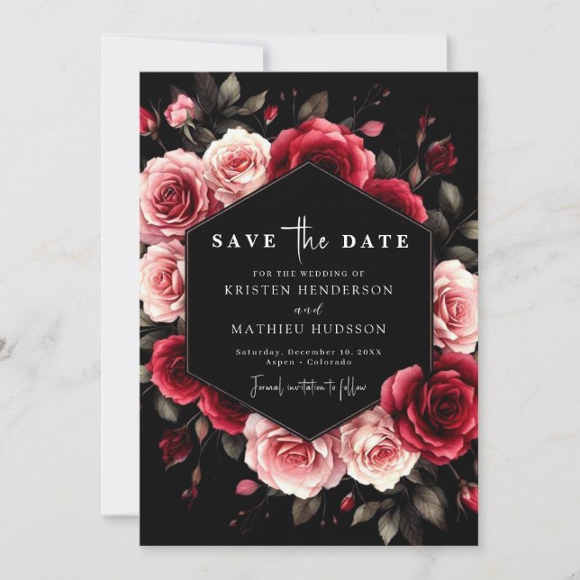 Romantic Chic Crimson Red Wedding Save The Date (Front)