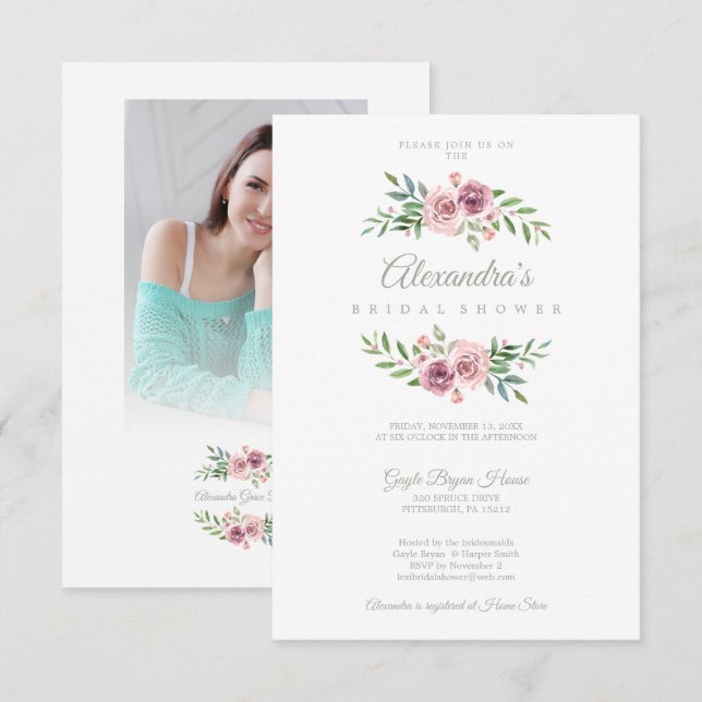 Romantic Chic Floral Garland Photo Bridal Shower (Front/Back)