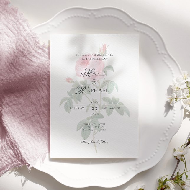 Romantic Chic French Rose Botanical Wedding Invitation (Creator Uploaded)