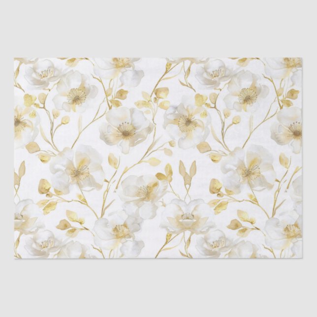 Romantic Chic Gold White Floral Bridal Shower Tissue Paper (Front)
