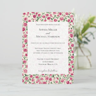 Romantic Chic Pink Roses Floral Wedding Invitation