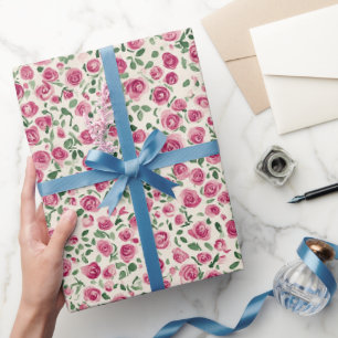 Romantic Chic Pink Roses Floral Wrapping Paper