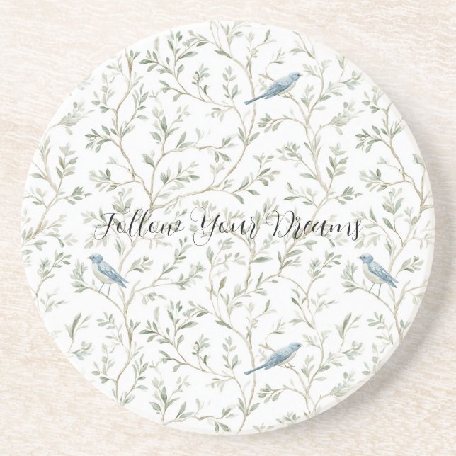 Romantic Chic Pretty Blue Birds Flowers Coaster (Front)