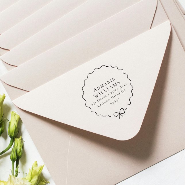 Romantic Chic Ribbon Round Return Address Rubber Stamp (Creator Uploaded)