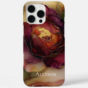 Romantic Chic Rose Red Burgundy Gold Floral  iPhone 16 Pro Max Case