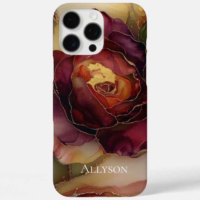 Romantic Chic Rose Red Burgundy Gold Floral  Case-Mate iPhone Case (Back)