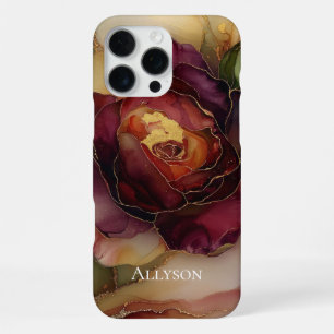 Romantic Chic Rose Red Burgundy Gold Floral iPhone 16 Pro Max Case