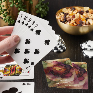 Romantic Chic Rose Red Burgundy Gold Floral  Playing Cards