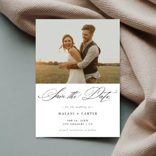 Romantic Chic Trendy Script Rustic Photo Wedding Save The Date
