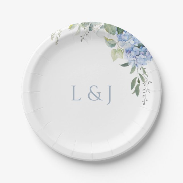 Romantic Chic White Floral Hydrangea Wedding  Paper Plate (Front)