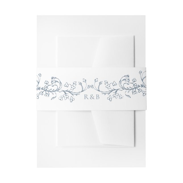 Romantic Chinoiserie Antique French Blue Wedding Invitation Belly Band (Front Example)