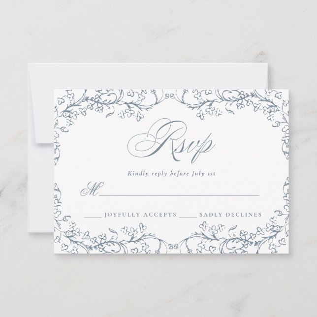 Romantic Chinoiserie Antique French Blue Wedding RSVP Card (Front)