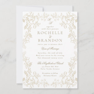 Romantic Chinoiserie Antique French Gold Wedding 2 Invitation
