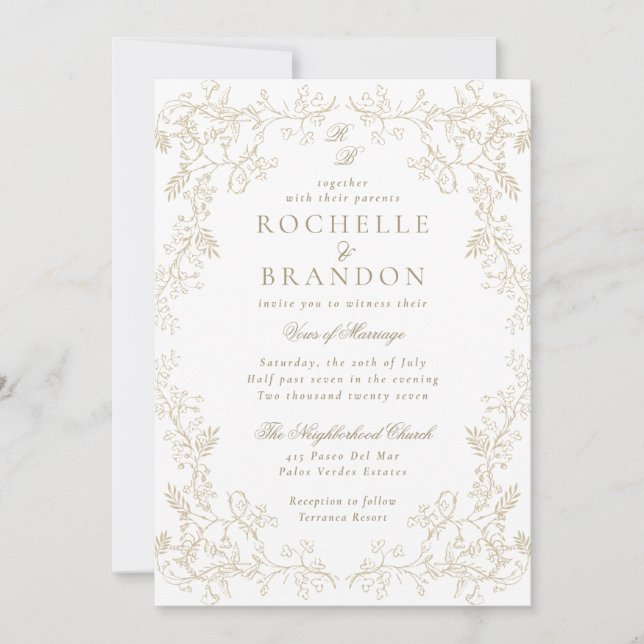 Romantic Chinoiserie Antique French Gold Wedding 2 Invitation (Front)