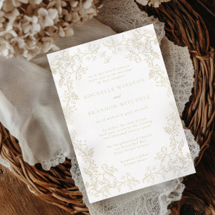 Romantic Chinoiserie Antique French Gold Wedding Invitation