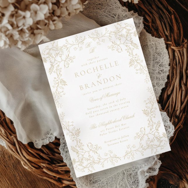 Romantic Chinoiserie Antique French Gold Wedding Invitation (Creator Uploaded)