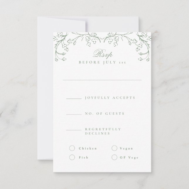 Romantic Chinoiserie Antique Sage Green Wedding RSVP Card (Front)