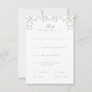 Romantic Chinoiserie Antique Sage Green Wedding RSVP Card