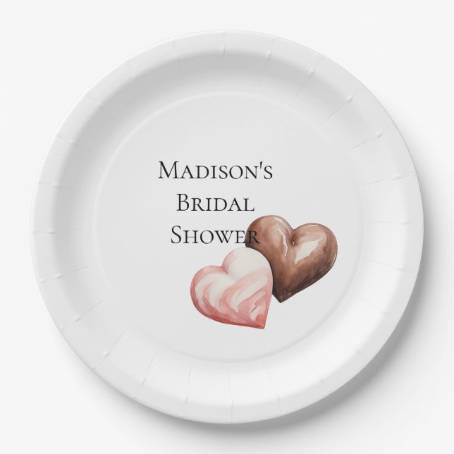 Romantic Chocolate Strawberry Hearts Bridal Shower Paper Plate (Front)