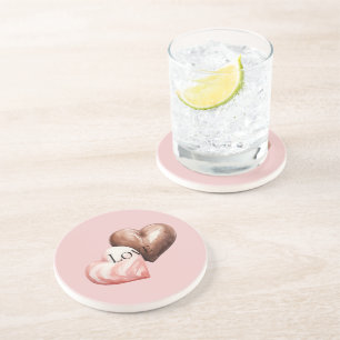 Romantic Chocolate Strawberry Hearts Coaster