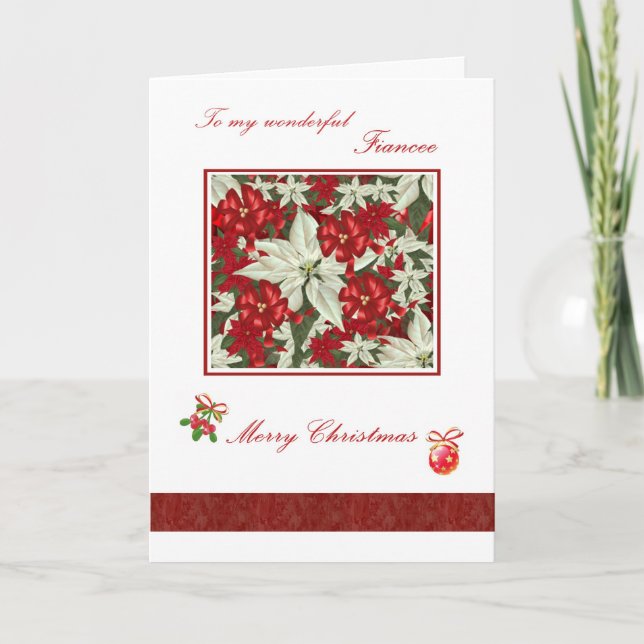 Romantic Christmas card for Fiancee - Poinsettias (Front)