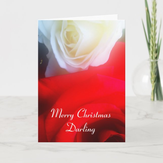 Romantic Christmas Card Red and White Roses (Front)