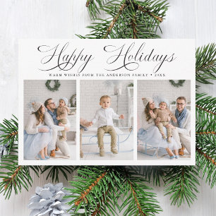 Romantic Christmas Happy Holidays 3 Photo Holiday Card