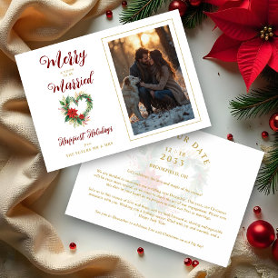 Romantic Christmas Heart-Shape Wreath Wedding Save The Date