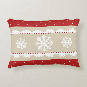 Romantic Christmas Red White Snowflakes Pattern Decorative Cushion