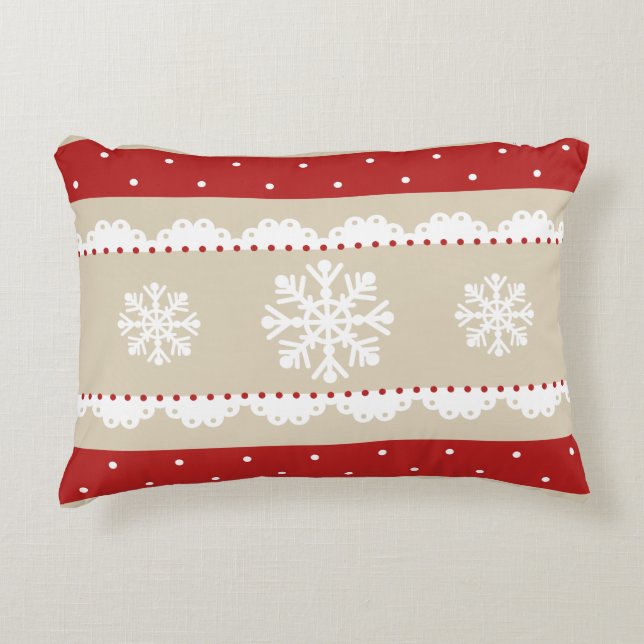 Romantic Christmas Red White Snowflakes Pattern Decorative Cushion (Front)