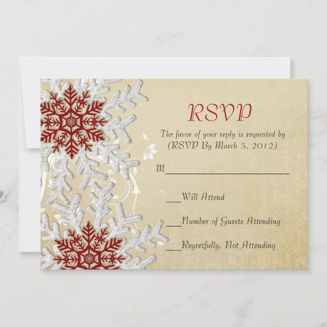 Romantic Christmas Snowflakes RSVP card (Front)