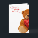 Romantic Christmas Teddy Bear - You Complete Me Holiday Card<br><div class="desc">A sweet Christmas card for sweethearts! Has a picture of half of a cute and cuddly teddy bear holding a red satin pillow that says "I love You". When you open the card, you can see the other side of the Teddy Bear and his pillow. The inside says "You complete...</div>