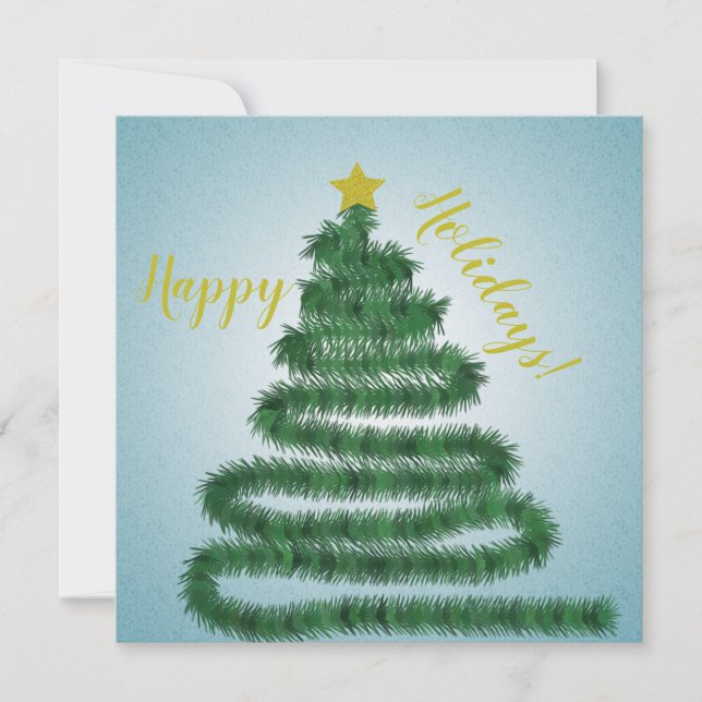 Romantic Christmas tree wit golden star Holiday Card (Front)