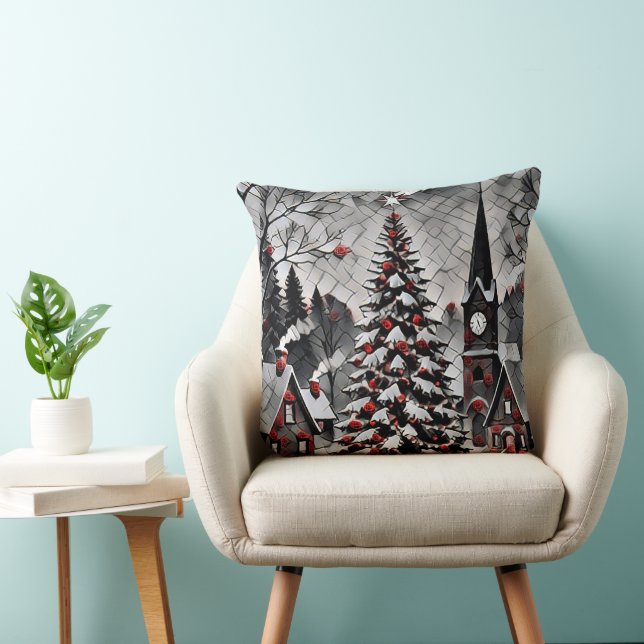 Romantic Christmas Village Holiday Artwork Cushion (Chair)