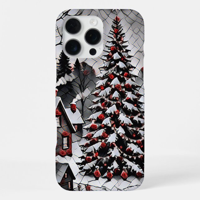 Romantic Christmas Village Holiday Artwork iPhone Case (Back)
