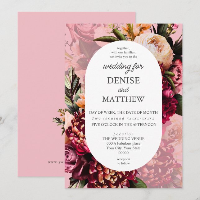 Romantic Chrysanthemum on Almond Blossom Pink Invitation (Front/Back)